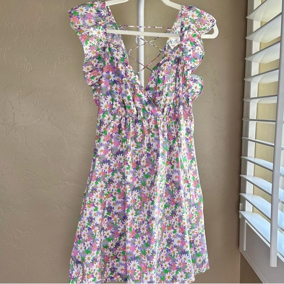 Umgee Cotton Floral Mini Dress with Ruffle Accents Size Medium - Picture 1 of 6
